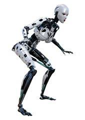 3D Rendering Female Robot on White