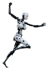 3D Rendering Female Robot on White