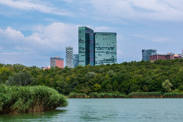 Recreation Area and Lake Wienerberg, Vienna, Austria in summer