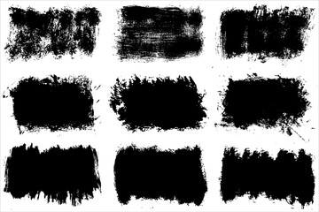 Grunge vector black banners set. Paint brush stroke.