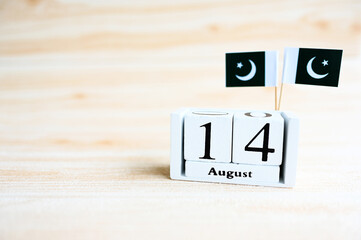 AUGUST 14 calendar of Pakistan national day .Copy space 
