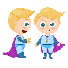 Cartoon little Boy in superhero costume isolated