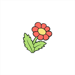 Blooming flower in cartoon style on white background