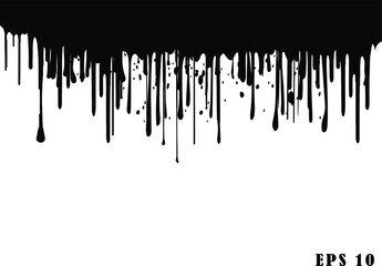 Black dripping ink painted oil drips liquid drops art messy paint splatter melt fluid spots. Dripping paint swashes just a collection of various size paint drips.