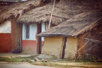 Small traditional  clay houses of Lumbini, Nepal