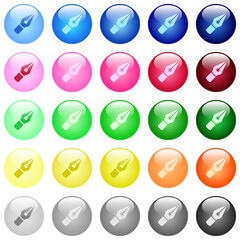 Vector pen icons in color glossy buttons