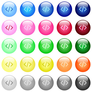 Script code icons in color glossy buttons