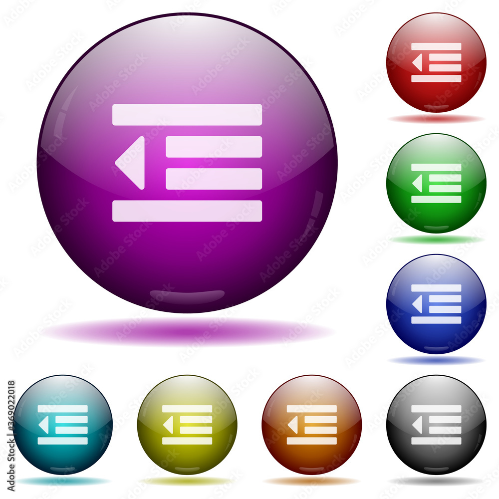 Poster decrease text indentation icon in glass sphere buttons
