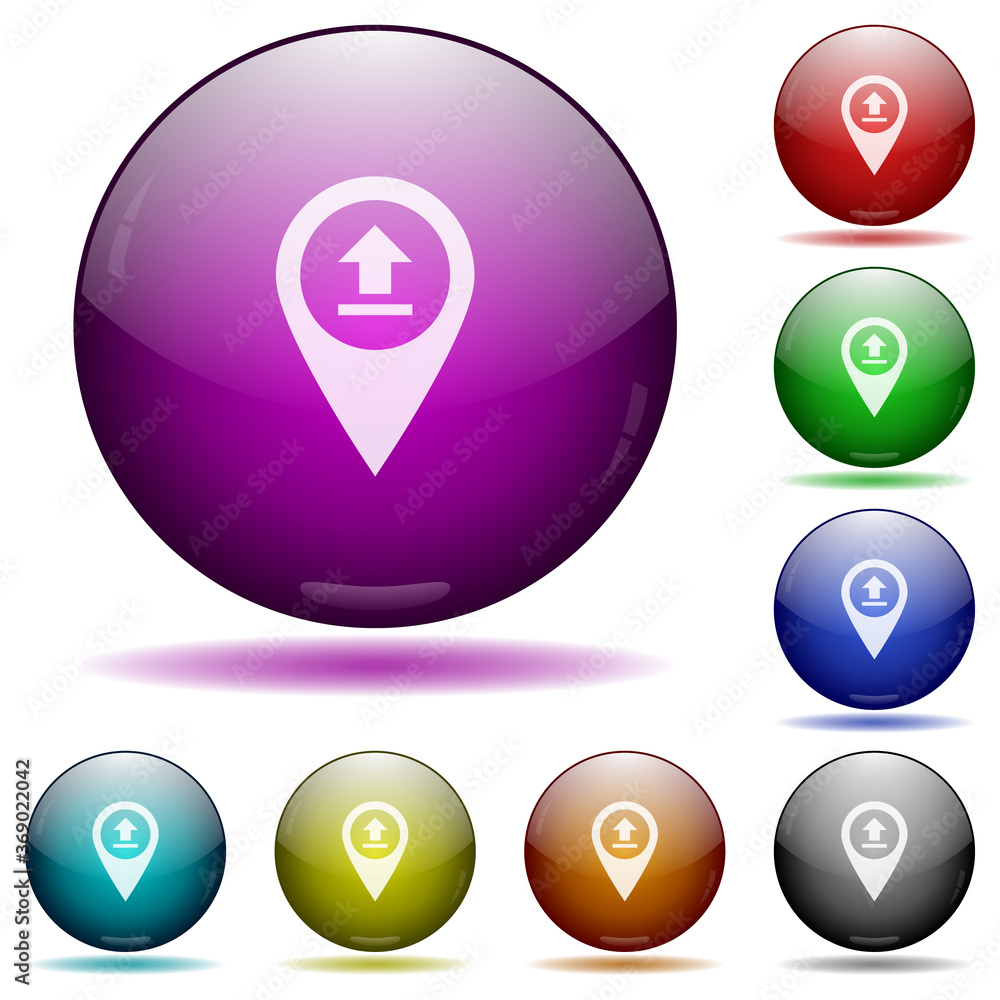 Poster upload gps map location icon in glass sphere buttons