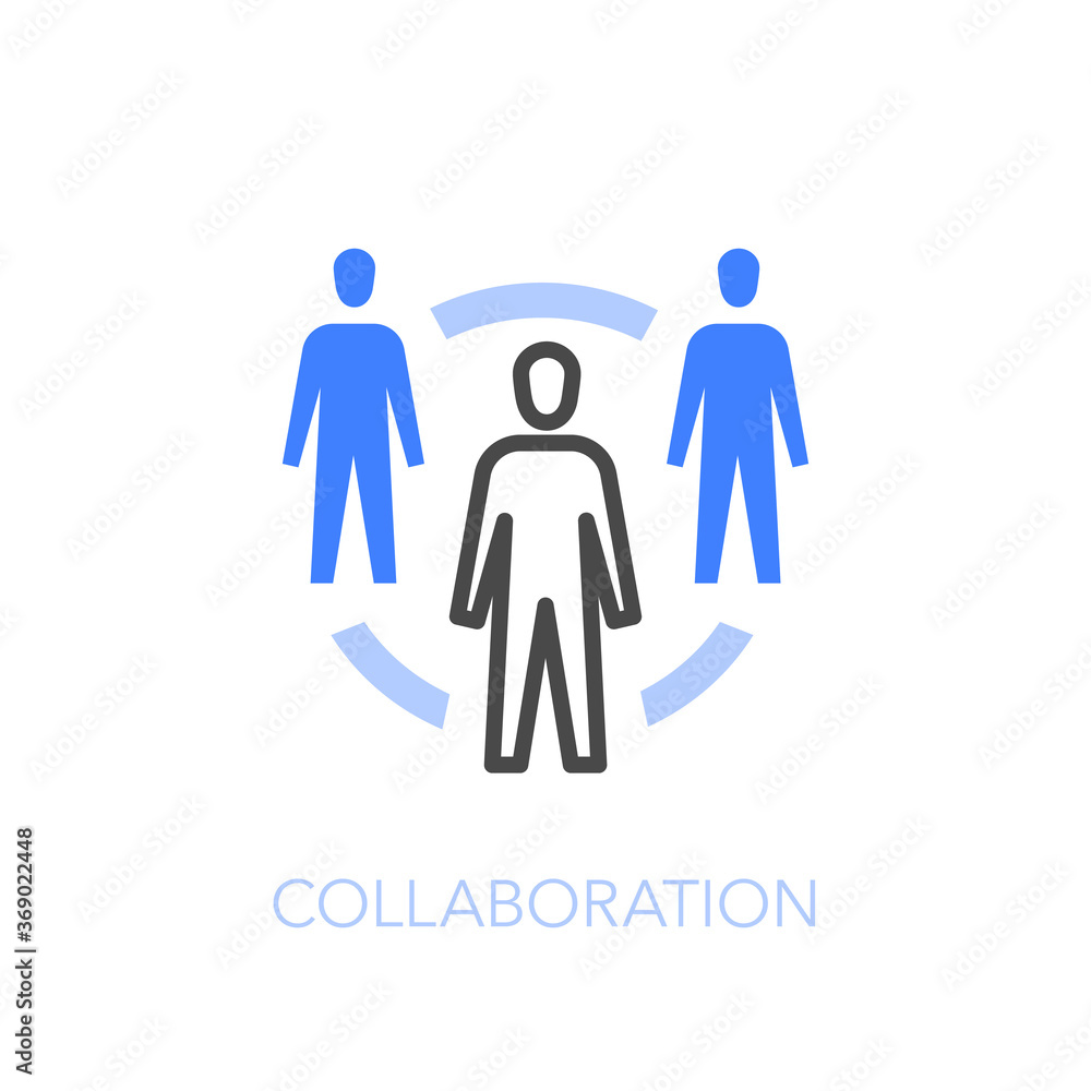Poster Collaboration symbol with a group of people on a work cycle. Easy to use for your website or presentation.