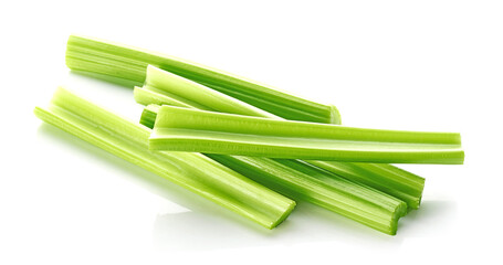 Fresh celery sticks isolated on white background