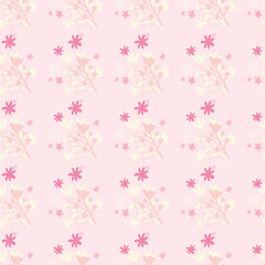 Romantic rozy seamless floral pattern with branches and daisy elements on pink tones. Simple botanic backdrop.