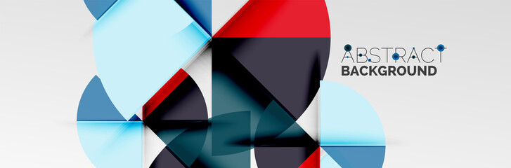 Bright color circles, abstract round shapes and triangles composition with shadow effects. Vector modern geometric design template