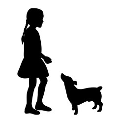 vector isolated black silhouette of a girl with a dog