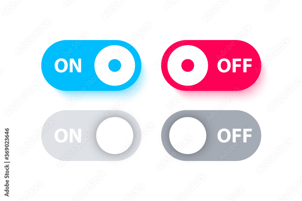 Poster switch buttons. on off toggle. different switches on off for mobile app, modern devices user interfa