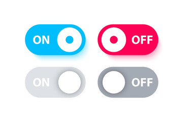Switch buttons. On Off Toggle. Different switches on off for mobile app, Modern Devices User Interface Mockup, Template. Modern flat style vector illustration. on and off button