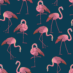 Tropical Flamingo Vector Seamless Pattern