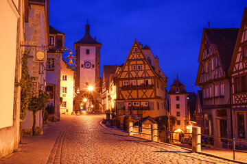 Rothenburg ob der Tauber in Bavaria during the night 