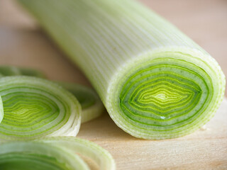 Fresh leeks cut into rings
