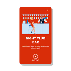 Night Club Bar Client Woman Wait Cocktail Vector