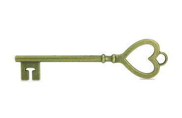Vintage antique golden key isolated on white background with clipping path.