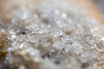 Close up on sugar granules on a pastry