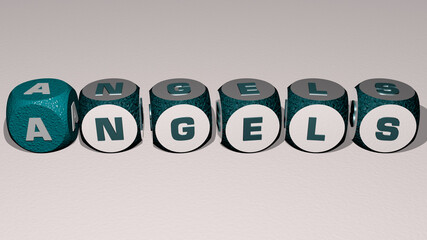 combination of angels built by cubic letters from the top perspective, excellent for the concept presentation. church and art