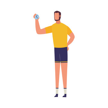 Personal fitness coach man with stopwatch, flat vector illustration isolated.