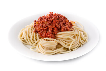 spaghetti with bolognese sauce isolated on white background