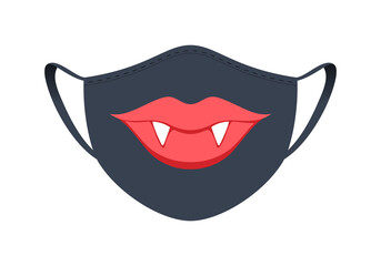 Halloween mask - covid-19 medical mask with funny design - vampire lips and teeth.