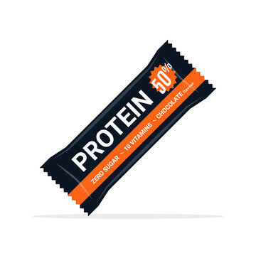 Protein Bar Icon. Protein Snack Chocolate Energy Mockup. Vector Flat Packet Design