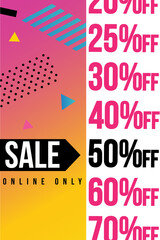 Fashion Sale and special offer banner concept for online shopping. 50% off. Vector for website and mobile, poster, email and newsletter designs, ads, promo material. Geometric colorful background