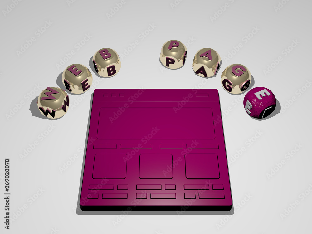 Fototapete 3d illustration of web page graphics and text around the icon made by metallic dice letters for the 