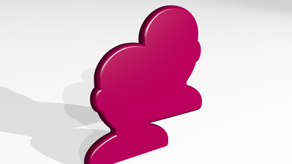 people icon stand with shadow. 3D illustration of metallic sculpture over a white background with mild texture. business and concept