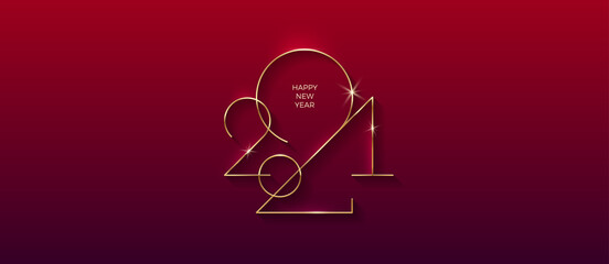 Golden 2021 New Year logo. Holiday greeting card. Vector illustration. Holiday design for greeting card, invitation, calendar, etc.