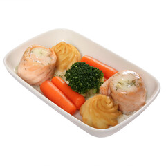 Meat appetizer for first-class cabin passengers on a white background. With clipping path.