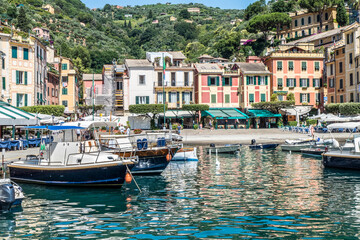 Fototapeta premium the central square of Portofino facing the sea wtih colorful facade