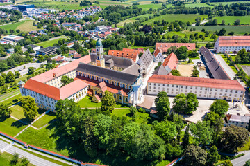 Fototapeta na wymiar Aerial view, Ottobeuren Abbey, Benedictine Abbey, Bavaria, Germany