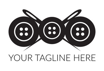Tailor logotype crossed sewing needles with sewing buttons. Tailor logo template symbol
