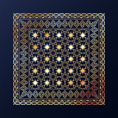 Arabic style golden ornamental vector pattern on black background.