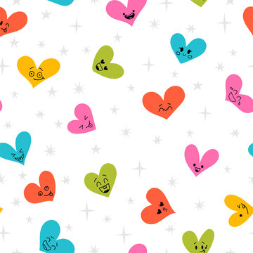 Abstract seamless pattern with different shapes of hearts. Modern stylish texture. Trendy hand drawn background