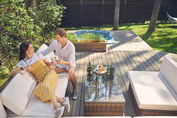 Beautiful happy couple resting in the outdoors