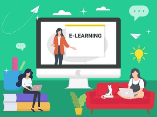 Online education background Free Vector. E-leing concept.