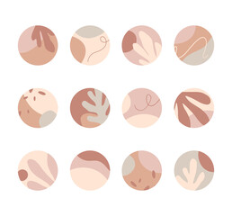 Fototapeta premium Bundle of insta highlights covers.Modern vector layouts with hand drawn organic shapes and textures.Abstract backgrounds.Trendy design for social media marketing.