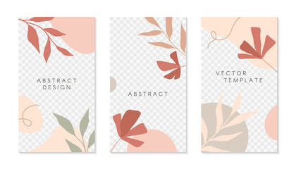 Fototapeta na wymiar Bundle of editable insta story templates with copy space for text.Modern vector layouts with hand drawn organic shapes and textures.Trendy design for social media marketing,digital post,prints,banners