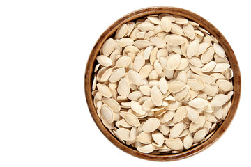 Fresh pumpkin seeds background. Close-up.