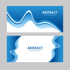 Set of Abstract Blue Elegant Wavy Banner Design Template Vector, Professional Modern Graphic Banner Element with Blue Flowing Background