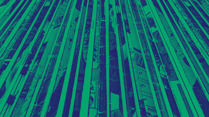 Old vintage comic books background texture with vibrant green and blue duotone color