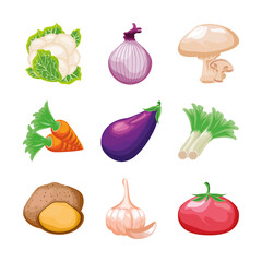 set of icons fruits and vegetables fresh