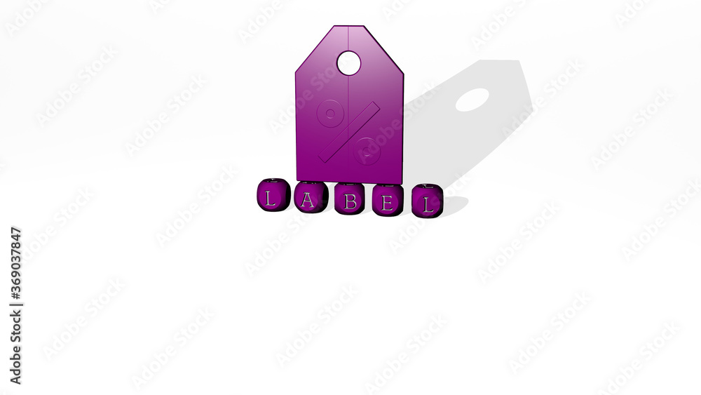 Aufkleber 3d illustration of label graphics and text made by metallic dice letters for the related meanings of